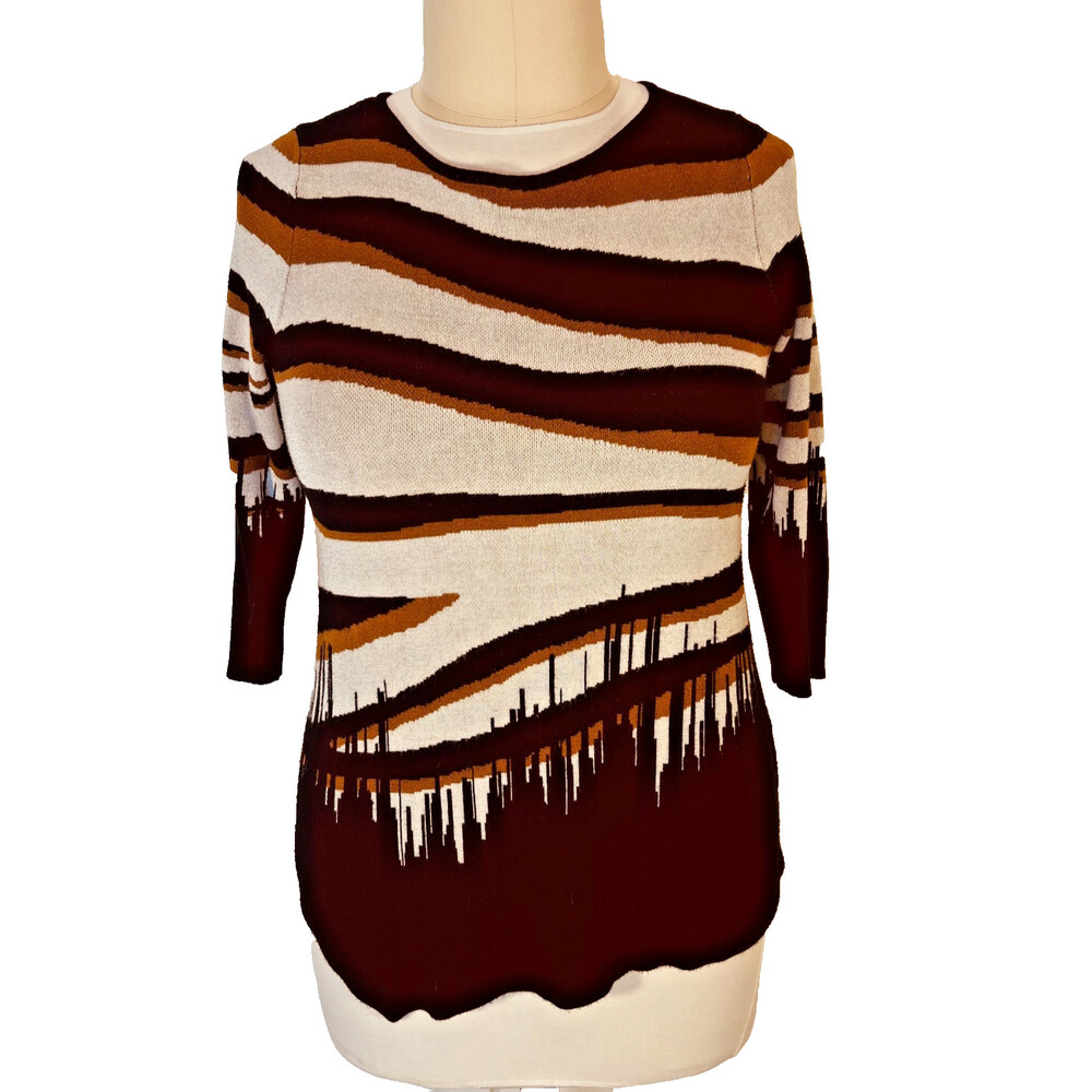 Ruby Rd. Sweater Womens L Abstract Zebra Print Earthtones 3/4 Sleeve